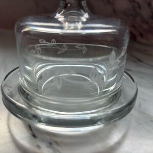 Princess House etched glass baby cakes mini covered butter dish